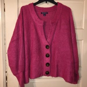 Roaman’s Pink Fuzzy Button Up Cardigan